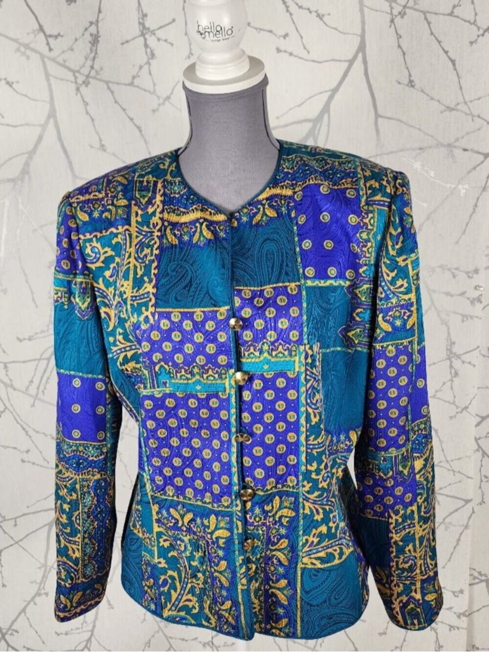 Adrianna Papell VTG Paisley Jacquard 100% Silk Button Front Jacket